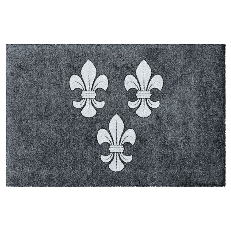 Waschbare Design-Fußmatte von Glücksmatte mit drei Lilien in Grau. Ohne Rand.