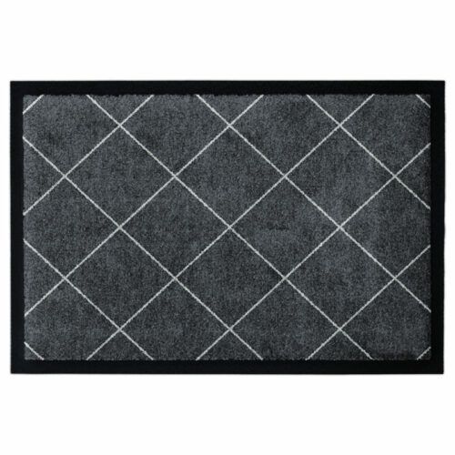 Waschbare Fußmatte von Glücksmatte.com mit elegantem Rauten-Muster. Mit Rand. Umweltfreundlich in Deutschland hergestellt.