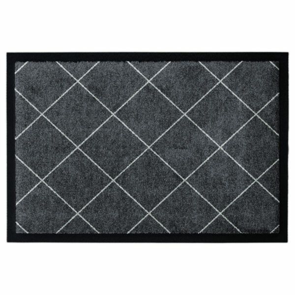 Waschbare Fußmatte von Glücksmatte.com mit elegantem Rauten-Muster. Mit Rand. Umweltfreundlich in Deutschland hergestellt.