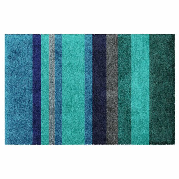 Waschbare Design-Fußmatte mit elegantem Muster mit Streifen. Ohne Rand in Farbe Blau.