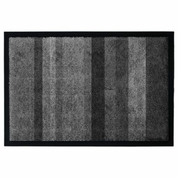 Waschbare Design-Fußmatte mit elegantem Muster mit grauen Streifen. Mit Rand in Farbe Grau.