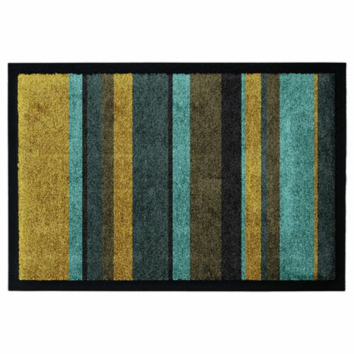 Waschbare Design-Fußmatte mit elegantem Muster mit Streifen. Mit Rand in Farbe Grün.