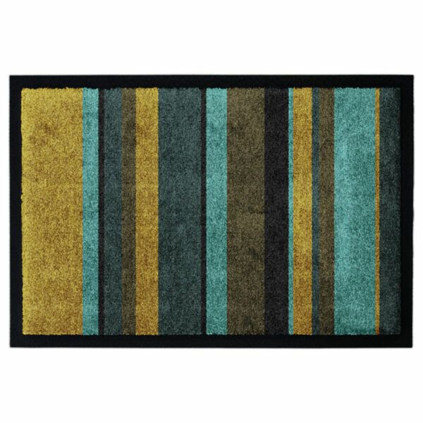 Waschbare Design-Fußmatte mit elegantem Muster mit Streifen. Mit Rand in Farbe Grün.
