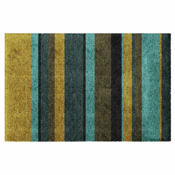 Waschbare Design-Fußmatte mit elegantem Muster mit Streifen. Ohne Rand in Farbe Grün.