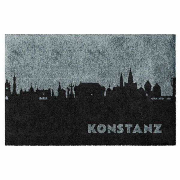 Produktbild einer Fußmatte mit der Skyline von Konstanz. OHne Rand. Farbe Grau.