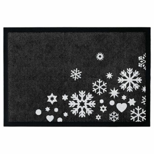 XMAS Weihnachts-Fußmatte mit Eisblumen und Schneeflocken. Mit Rand.