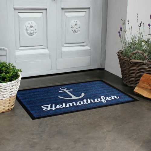 Waschbare Design-Fußmatte Heimathafen mit blauen Streifen, umweltfreundlich hergestellt, 100% Made in Germany