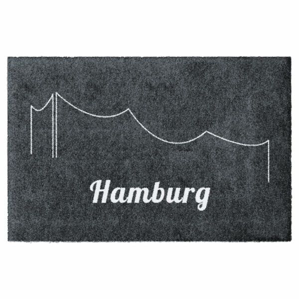 Waschbare Fußmatte Elbphilharmonie Grau von Glücksmatte.com. Farbe Anthrazit mit Hellgrau. Ohne Gummirand. Umweltfreundlich in Deutschland hergestellt.