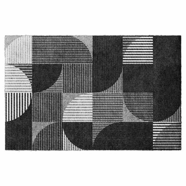 Waschbare Fußmatte von Glücksmatte.com mit einem geometrischen Muster in Schwarz-Weiß. Mit 2cm Gummirand. Umweltfreundlich in Deutschland hergestellt.