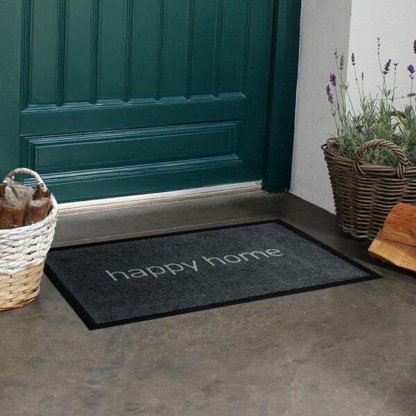 Waschbare Design-Fußmatte Happy Home, umweltfreundlich hergestellt, 100% Made in Germany
