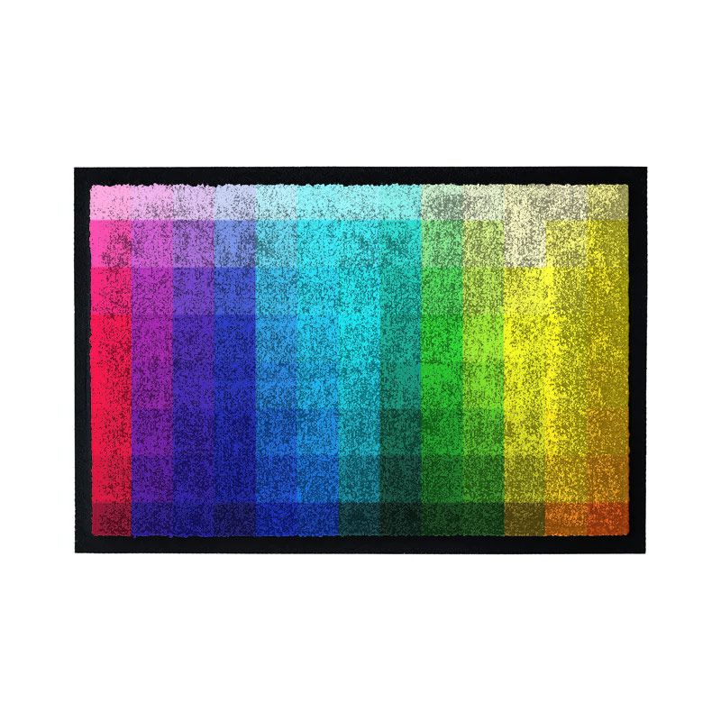 Fußmatte in 100 Wunschfarben selber gestalten. Vorschaubild mit Quadraten in Regenbogenfarben.