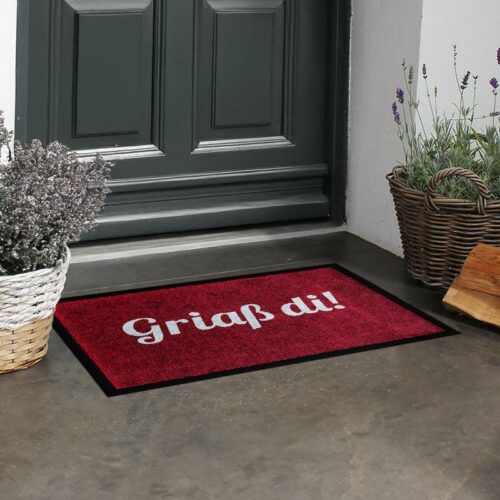 "Griaßdi" Matte Weiß auf Rot