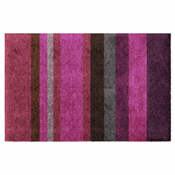 Waschbare Glücksmatte-Design-Fußmatte mit Streifen in Rosa. Ohne Gummirand. Umweltfreundlich in Deutschland hergestellt.