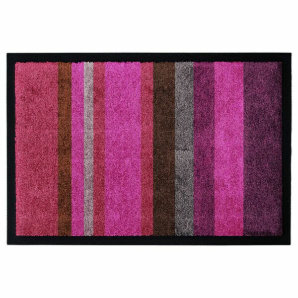 Waschbare Glücksmatte-Design-Fußmatte mit Streifen in Rosa. Mit 2cm Gummirand. Umweltfreundlich in Deutschland hergestellt.
