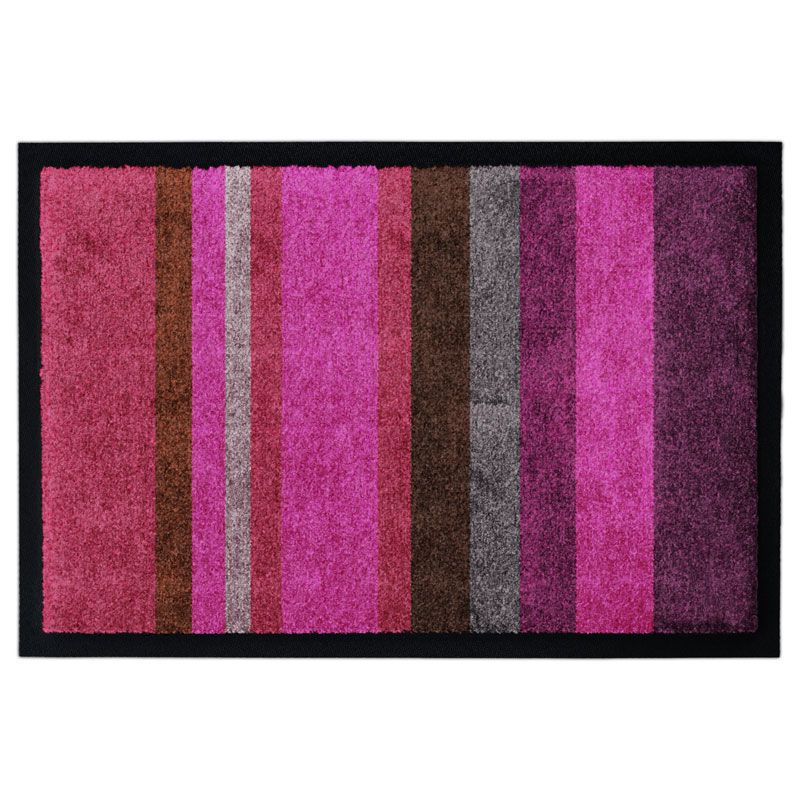 Waschbare Glücksmatte-Design-Fußmatte mit Streifen in Rosa. Mit 2cm Gummirand. Umweltfreundlich in Deutschland hergestellt.