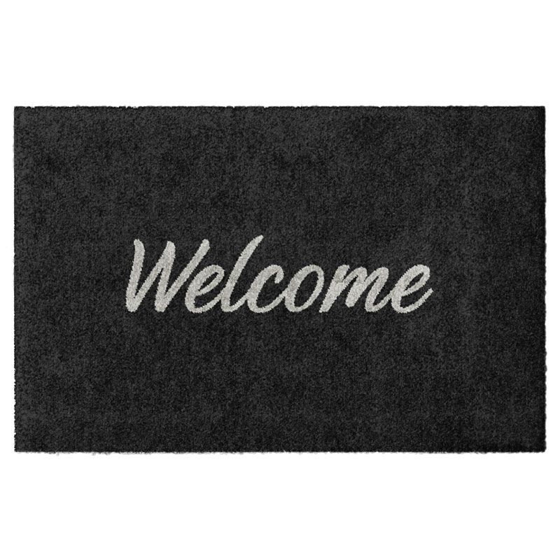 Waschbare Glücksmatte-Fußmatte mit der Begrüßung Welcome. Ohne Gummirand. Umweltfreundlich in Deutschland hergestellt.