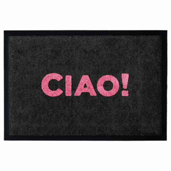 Schwarze Fußmatte mit Aufdruck CIAO in rosa