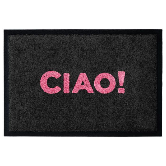 Schwarze Fußmatte mit Aufdruck CIAO in rosa