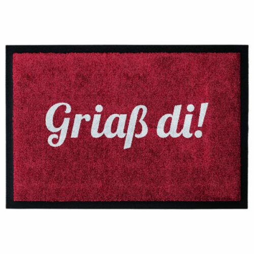 Fußmatte in Rot mit Aufdruck Griaß di! in Weiß