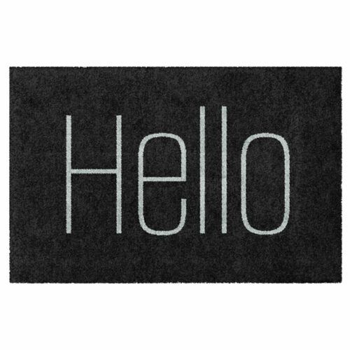 Schwarze Fußmatte mit Aufdruck Hello
