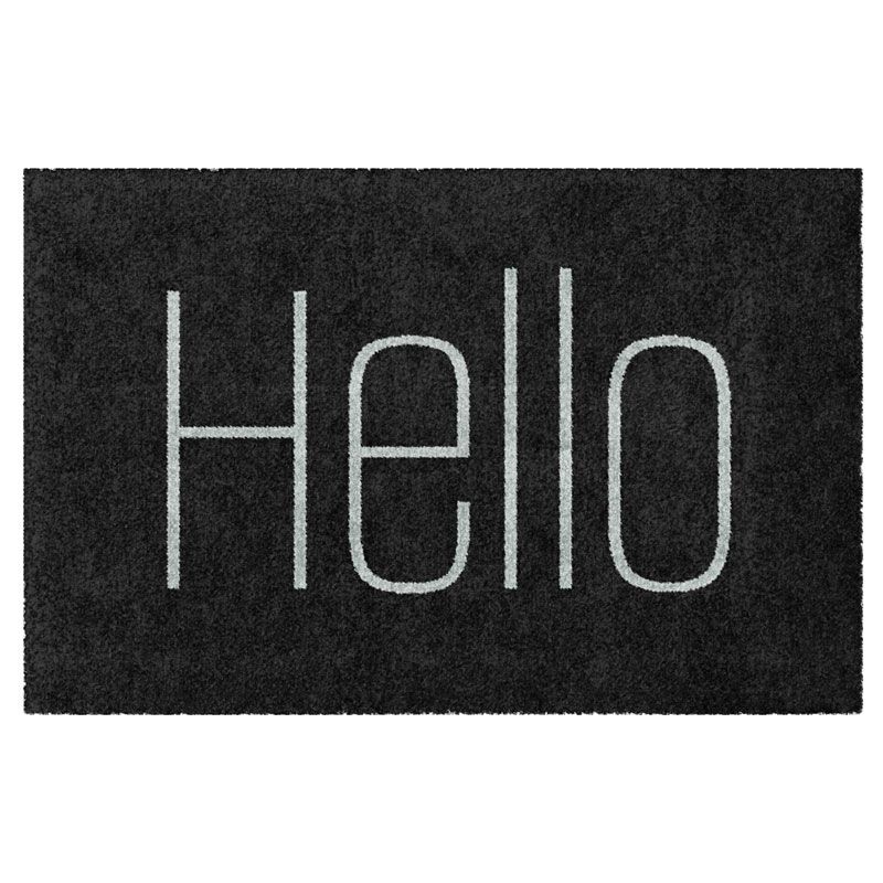 Schwarze Fußmatte mit Aufdruck Hello