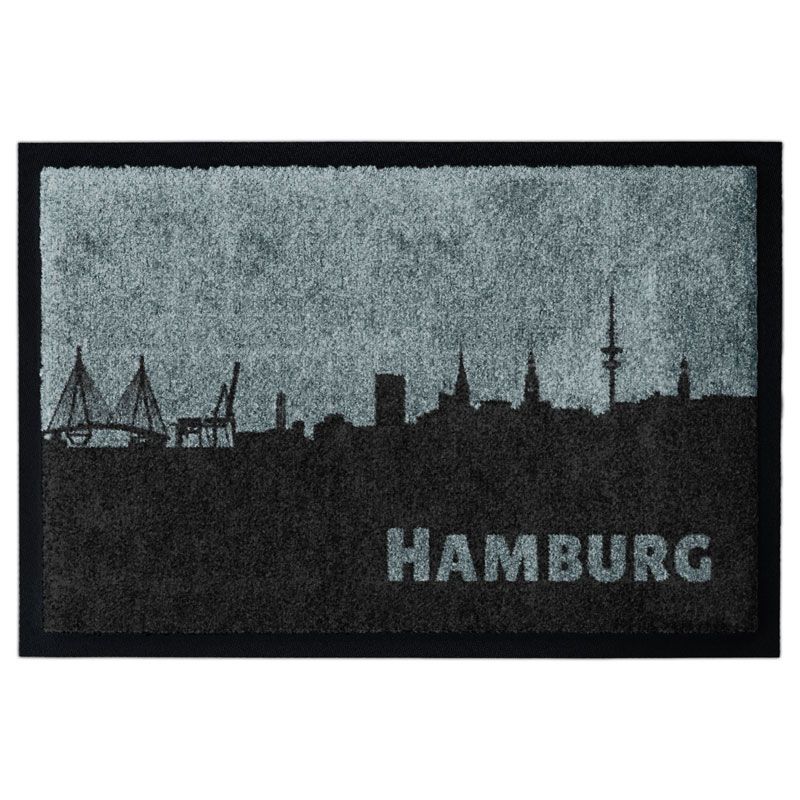 Waschbare Design-Fußmatte mit der Skyline von Hamburg