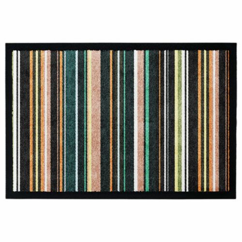 Waschbare Design-Fußmatte mit Muster mit bunten Streifen im Retro-Look. Mit Gummirand.