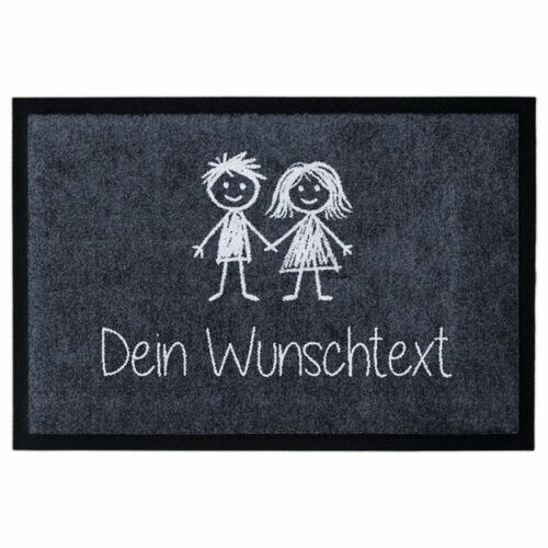 Fußmatte zum selber gestalten mit gezeichnetem Paar-Motiv und Wunschtext