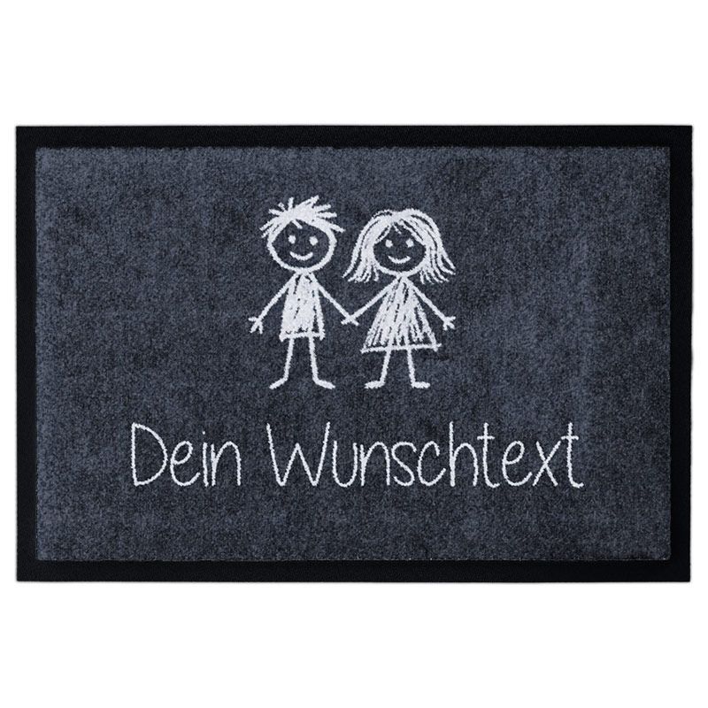 Fußmatte zum selber gestalten mit gezeichnetem Paar-Motiv und Wunschtext