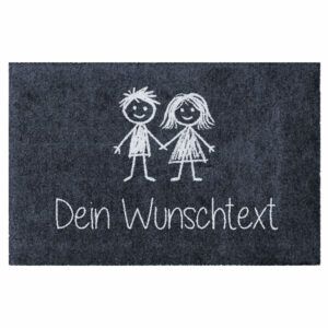 Fußmatte zum selber gestalten mit gezeichnetem Paar-Motiv und Wunschtext