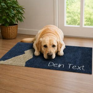 Waschbare Hunde-Matte mit Pudel-Silhouette. Beispielbild mit Farbevariante in Marineblau