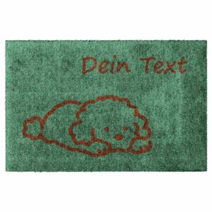 Waschbare Hundematte "Doodle" mit Wunschtext. Produktbild in Farbe Salbei