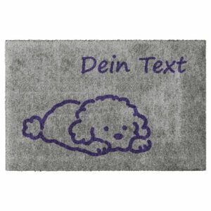 Waschbare Hundematte "Doodle" mit Wunschtext. Produktbild in Farbe Purple-Grau