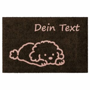 Waschbare Hundematte "Doodle" mit Wunschtext. Produktbild in Farbe Schoko-Braun