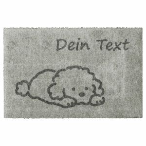 Waschbare Hundematte "Doodle" mit Wunschtext. Produktbild in Farbe Kieselgrau.