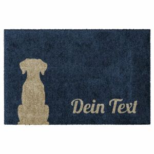 Waschbare Hundematte mit Wunschtext. Farbe: Dunkelblau