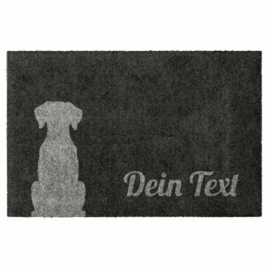 Waschbare Hundematte mit Wunschtext. Farbe: Dunkelgrau