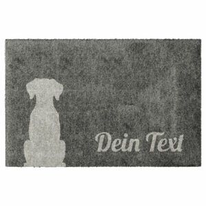 Waschbare Hundematte mit Wunschtext. Farbe: Grau