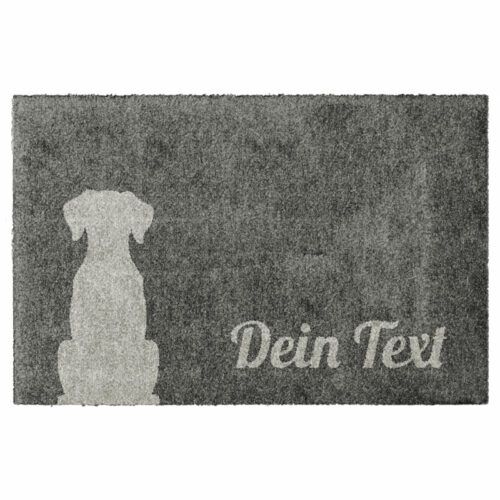 Waschbare Hundematte mit Wunschtext. Farbe: Grau