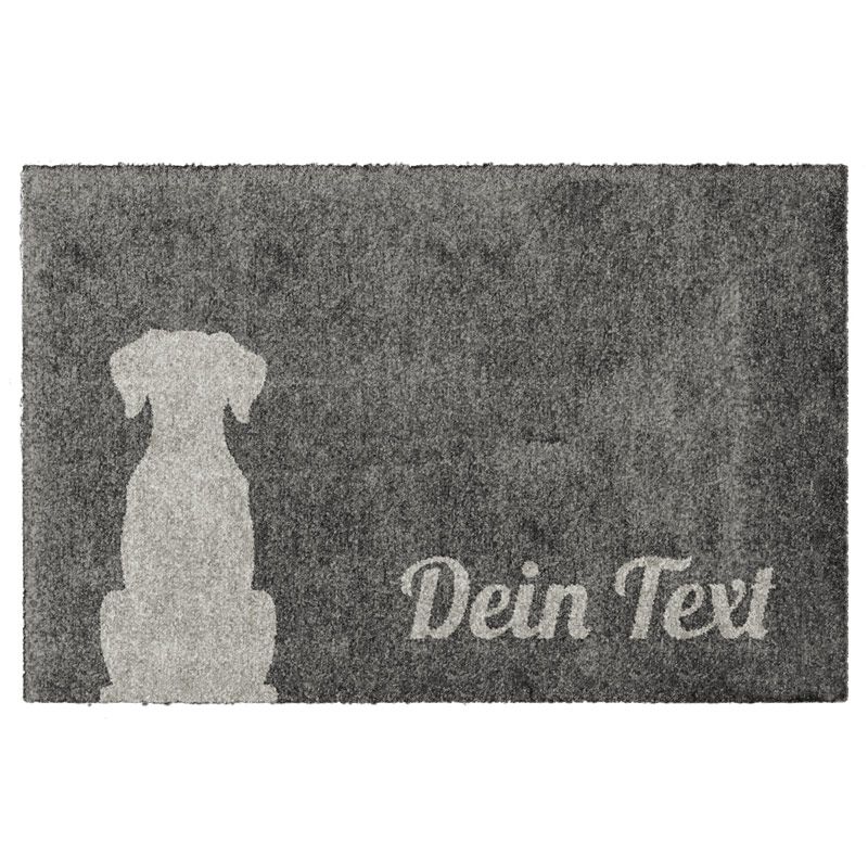 Waschbare Hundematte mit Wunschtext. Farbe: Grau