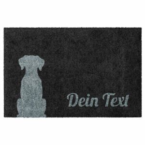 Waschbare Hundematte mit Wunschtext. Farbe: Schwarz