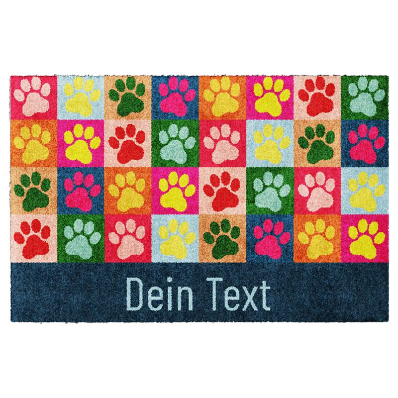 waschbare Hundematte mit bunter Collage aus Pfoten.