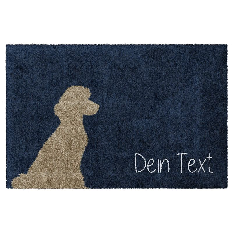 Waschbare Hunde-Matte mit Pudel-Silhouette. Produktbild der Farbvariante in Marineblau