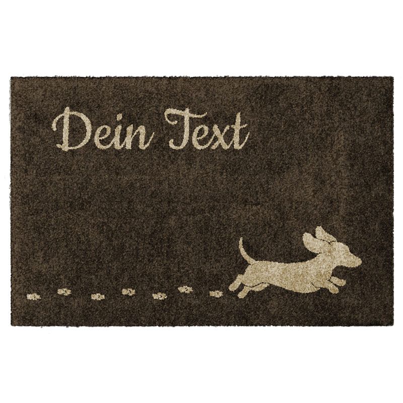 Waschbare Hundematte mit rennendem Hund. Farbe Braun