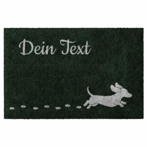 Waschbare Hundematte mit rennendem Hund. Farbe Tannengrün