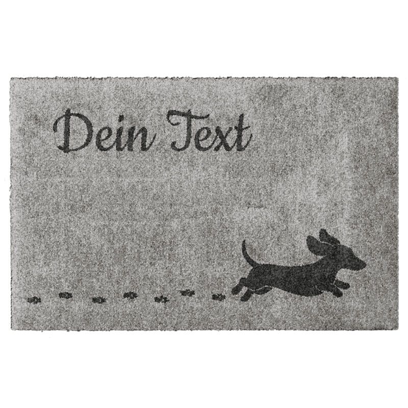 Waschbare Hundematte mit rennendem Hund. Farbe Greige