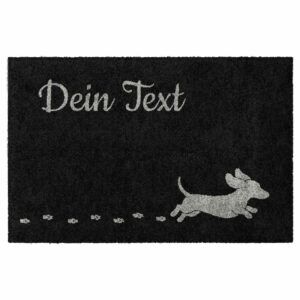 Waschbare Hundematte mit rennendem Hund. Farbe schwarz