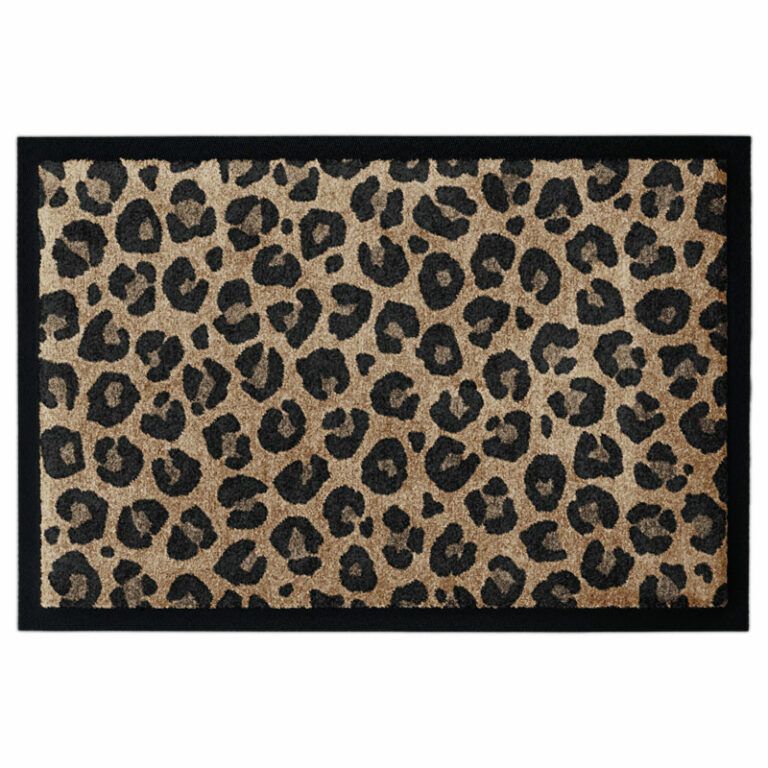 waschbare Fußmatte mit braunem Leoparden-Muster mit Gummirand.