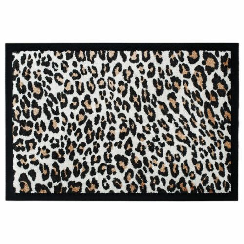 waschbare Fußmatte mit buntem Leopardenfell-Muster mit Gummirand.
