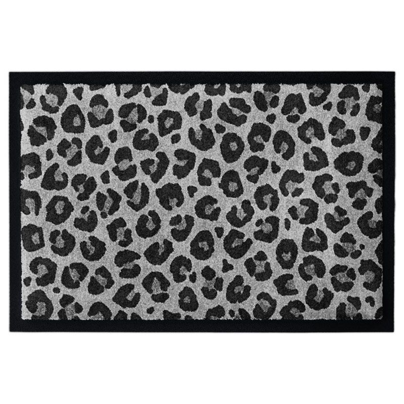 waschbare Fußmatte mit grauem Fußmatte mit Leopardenmuster mit Gummirand.